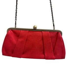 Vintage Red Tatyana Clutch Purse Bronze Chain Strap Kiss Clasp Cheetah Interior‎